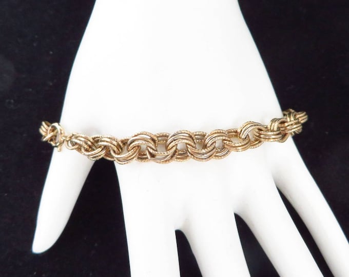 Vintage 12K Gold Filled Charm Bracelet, Triple Chain Link, 7 Inch Length Bracelet, Valentine Gift, Dainty Link Bracelet, Gift Boxed