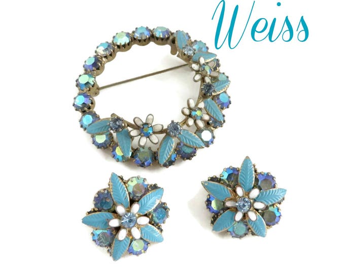 Weiss Demi Parure Brooch and Earrings Set Vintage Weiss Jewelry Signed Weiss Jewelry