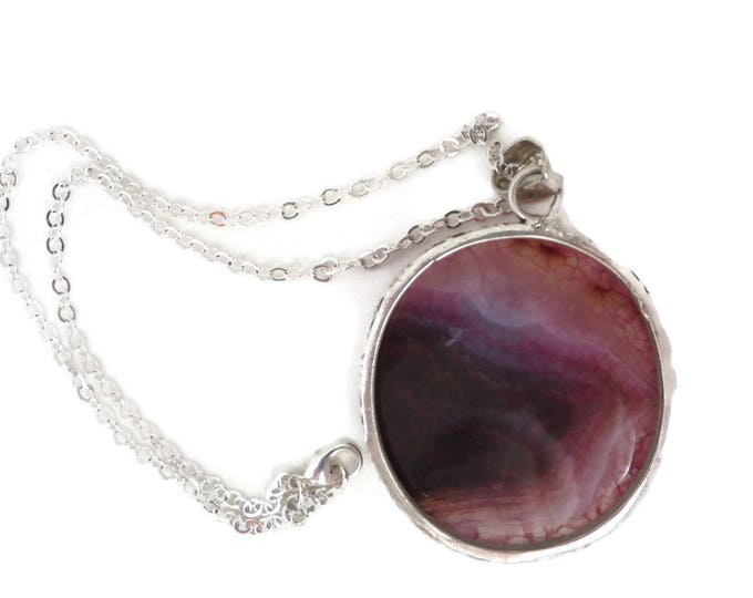 Rhodochrosite Pendant, Sterling Silver Necklace , Vintage Gemstone Pendant, 16 inch Necklace, Gift for Her