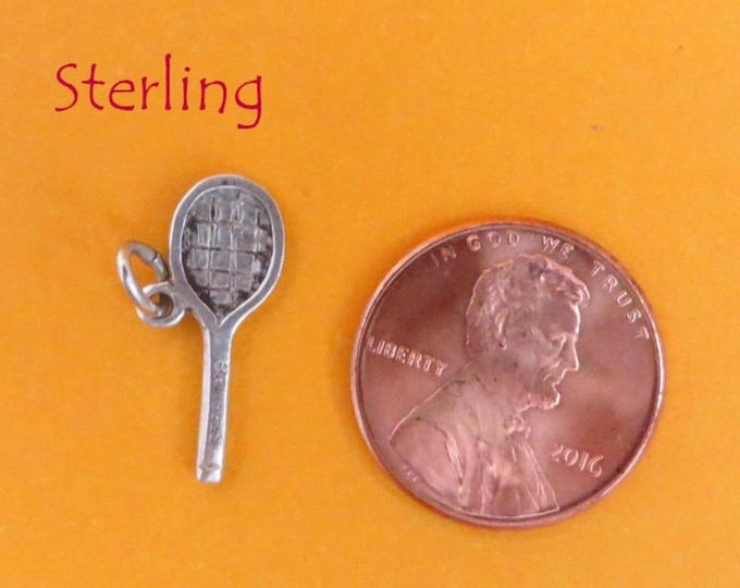 Sterling Tennis Racket Charm - Vintage 1940s Sterling Silver Pendant, Starter Charm Gift Idea
