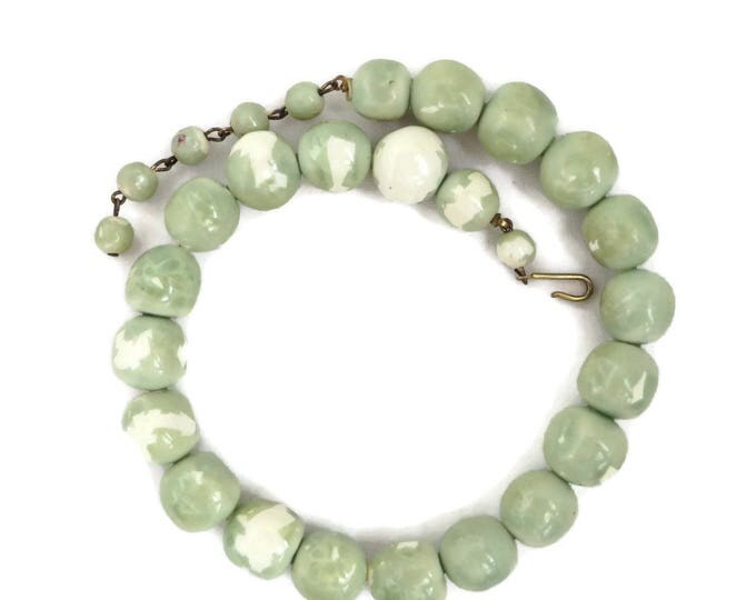 1950s Beaded Choker - Green Spatter Bead Necklace, Madmen Jewelry, Chunky Choker, Gift for Her