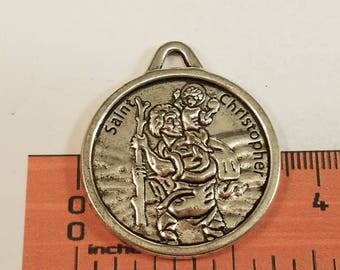 3 pcs a pack of 39x34mm St. Christopher Medal, Patron Saint of travelers Antique Silver Lead Free Pewter. SLR0164.