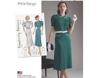 8248, Simplicity, Retro 1930's, Vintage Pattern, Misses Dress Peter Pan Collar 30's Day Dress, Sunday Dress Street Dress Afternoon Tea Dress