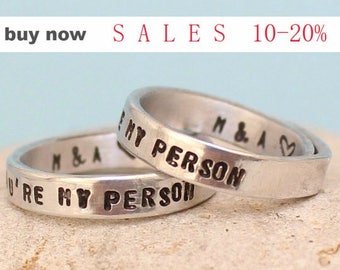 Personalized - You Are My Person Rings- Couple rings - Greys Anatomy -Adjustable. Custom - Rings Set.. Hand Stamped Aluminum Rings.. LOVE