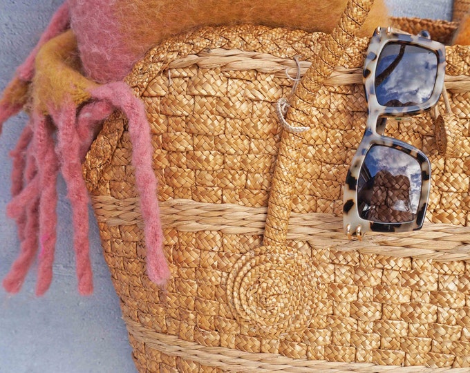 Vintage Straw Bag, Bohemian Straw Bag, Straw Market Bag, Round Straw Bag, Beach Bag, Crochet Boho Bag, Straw Purse, Shoulder Bag, Summer Bag