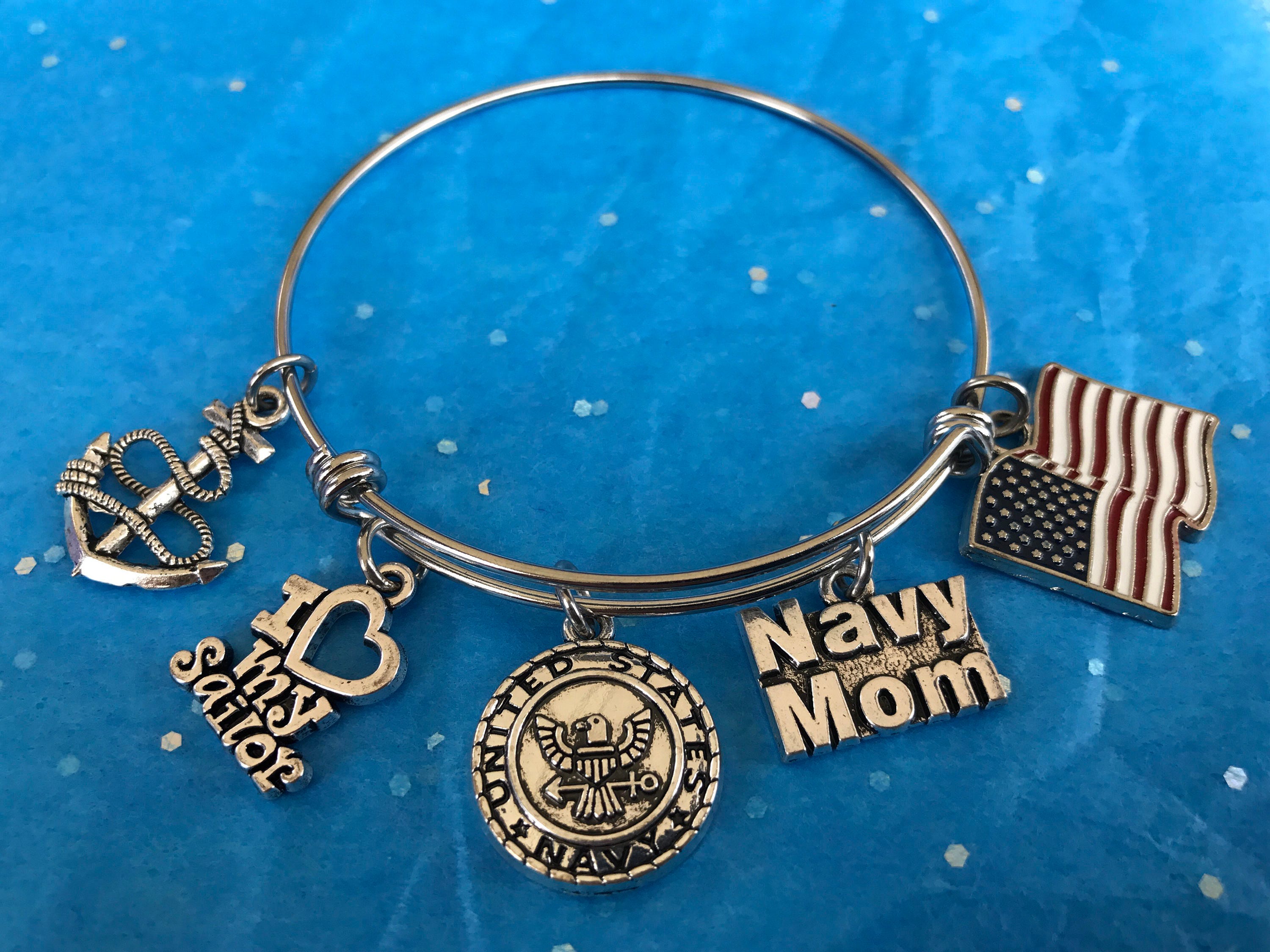 Handcrafted United States Navy Mom charm bracelet expandable