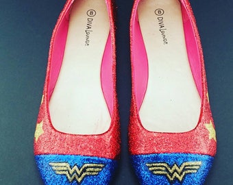 Size 8 Wonder Woman Inspired Ballet Flats Shoes
