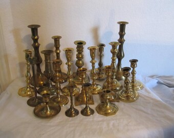 Lot of Twenty Brass Candle Holders Various Sizes