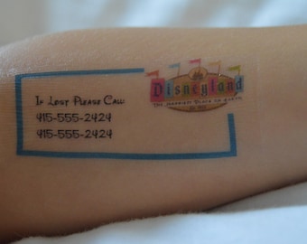 28 California Theme Park Emergency Contact/Safety Temporary Tattoos