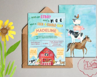 Farm Birthday Invitation, Barnyard Birthday Invitation, Farm Animal Party Invitation, Watercolor Farm Invitation, Printable Farm Invitation