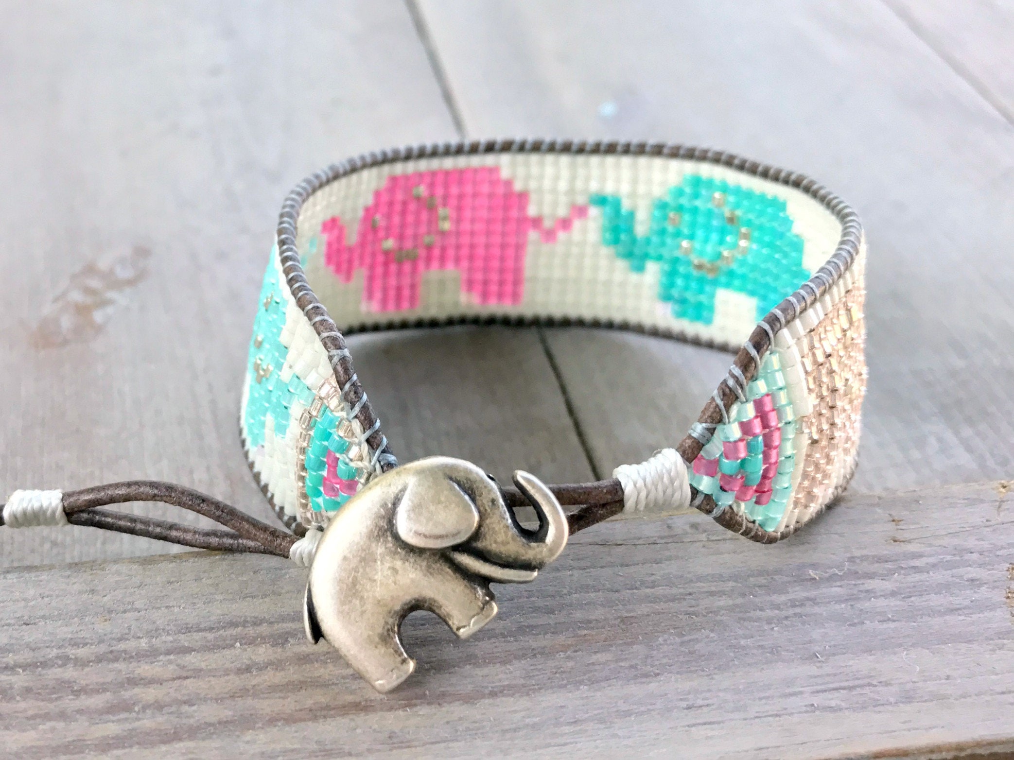 Elephant Loom Beaded Friendship Bracelet Beaded Cuff