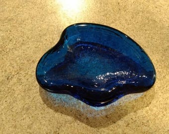 Blenko Glass #966 Free Form Ashtray in Blue