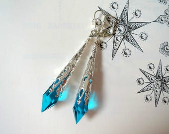 Turquoise Earrings Art Nouveau Style Filigree Jewelry Pointed Earrings Art Deco Style Elven Earrings Victorian Earrings Clip On Earrings