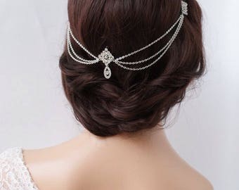 1920s Wedding Headpiece with swags - Vintage Bridal Headpiece - Hair Chain style Accessory - 1920s Wedding dress