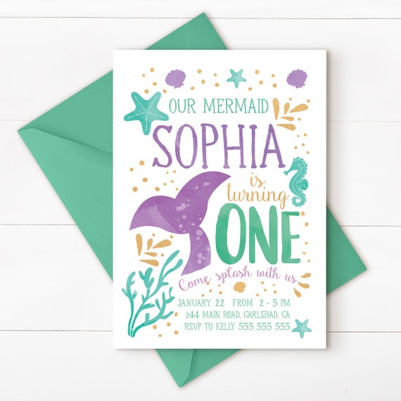Mermaid Invitation Mermaid Birthday Invitation Teal Purple Gold Sparkle Mermaid Invitation Under The Sea Invitation Mermaid Birthday Party Il_570xn