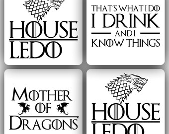 Custom Game of Thrones Coasters, Set of 4, Tumbled Marble, Gift Ideas, GoT, Dragons, tv shows, Mancave, Birthday Gift