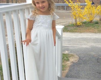 Lace Flower Girl Dresses, Lace Top Flower Girl Dress, Floor Length Flower Girl Dress, Custom Flower Girl Dresses, Tutu Skirt HandMade in USA