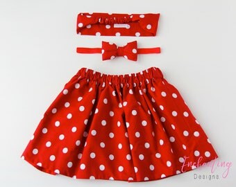 Minnie Mouse Skirt, Polkadot Skirt, Cotton Skirt, Red Skirt, Baby Skirt, Toddler Skirt, Skirt Set, Baby Girl Skirt, Girl's Red Skirt Set
