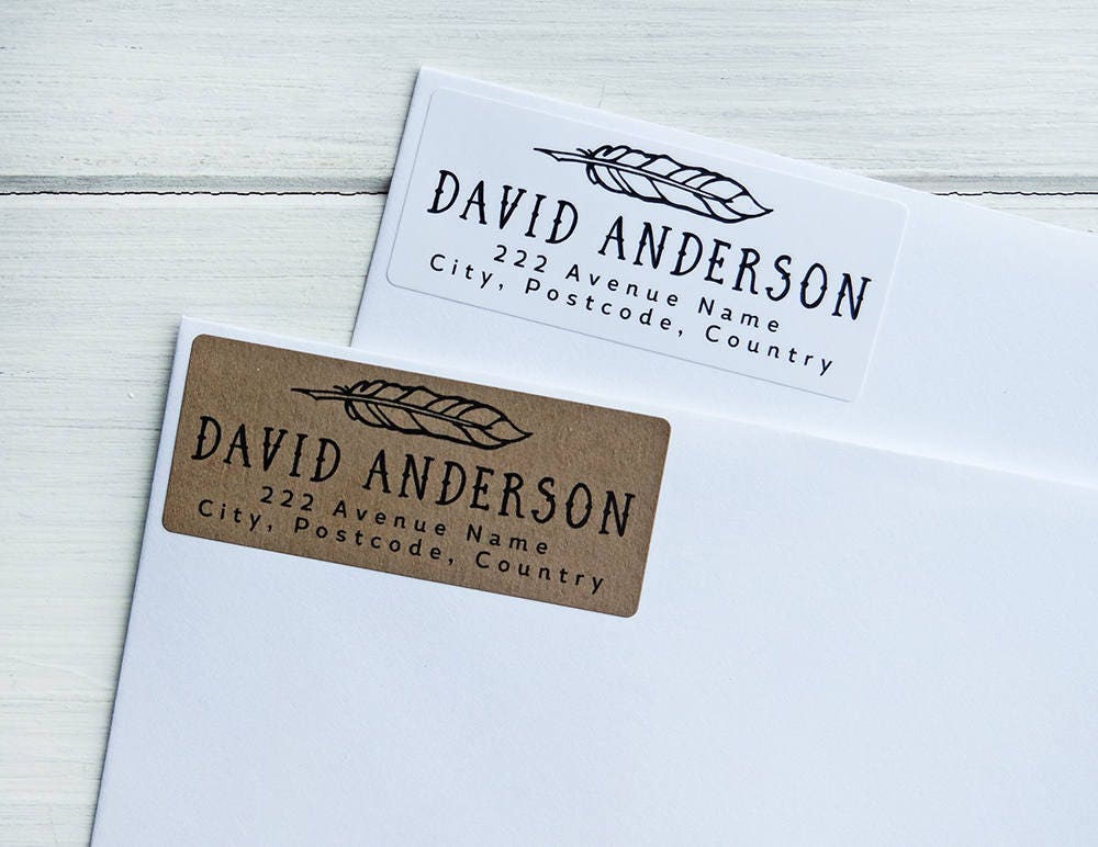 30 Custom Return Address Labels Feather Quill Pen Personalized