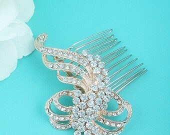 SALE 50% Off Rose gold wedding hair comb, floral crystal rhinestone hair comb hair comb wedding headpieces, vintage comb, rose gold comb 234