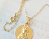 Necklace - Our Lady of Sorrows SPAIN - 18K Gold Vermeil 20.5mm + 18 inch Italian 18K Gold Vermeil Chain