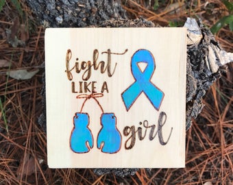 Fight like a girl, cancer fighter sign, wooden cancer sign, cancer awareness, cancer survivor gift, boxing gloves, cancer ribbon