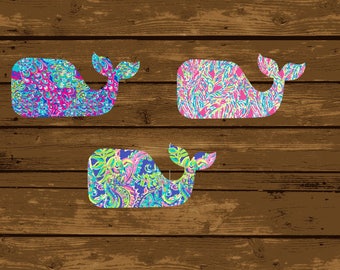 Lilly Pulitzer Inspired Whale Vinyl Decal, Whale Decal, Whale Sticker, Whale, Lilly Whale, Whale Car Decal, Preppy Whale Decal