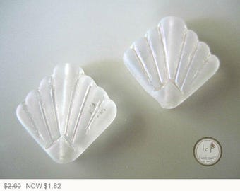 On Sale Czech Glass White AB Art Deco Fan White Fan Czech Glass White AB Czech Glass Art Deco Fan Aqua Czech Glass Beads 17mm (4 pcs) 6V6
