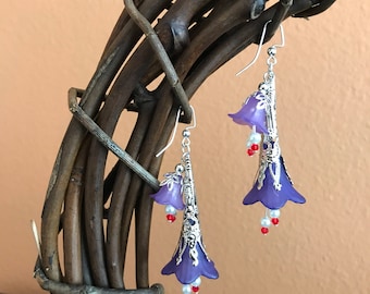 Purple Lucite flower earrings, boho earrings, whimsical earrings