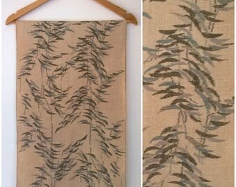 Vintage Handwoven Tsumugi Kimono Silk Fabric Natural Brown Leaves