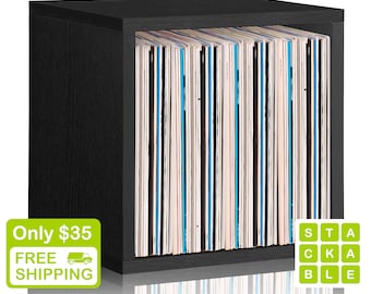 Vinyl Record Storage Cube - Stackable LP Record Album Storage Shelf Black - Fits 70 records - Lifetime Warranty - FREE SHIP (bs-scube-bk)
