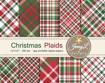 50% OFF Christmas Plaids Digital Papers, traditional Christmas Papers, Holiday Digital ScrapbookingPaper, Red and Green Christmas