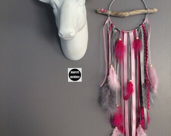 DreamCatcher wooden float in shades of gray, fuschia - dreamcatcher