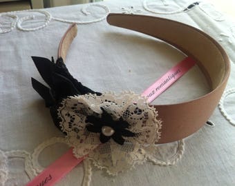 romantic headband "Ashley" nude color and bow lace