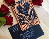 Pumpkin Heart wedding invitation gatefold laser cut autumn fall halloween party