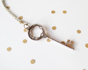Sterling Silver Skeleton Key Necklace, Long Necklace, Skeleton Key, Nickle Free Silver, Modern Jewelry, Minimalist Jewelry, Silver Necklace