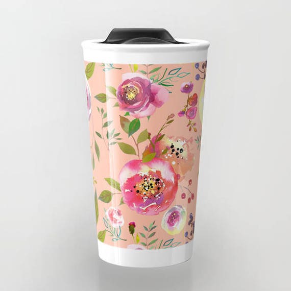 floral ceramic travel mug