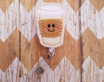 Coffee badge reel, nurses badge reel, medical badge reel, hospital badge reel, felt badge reel, nurses gift, ID badge reel, badge reel
