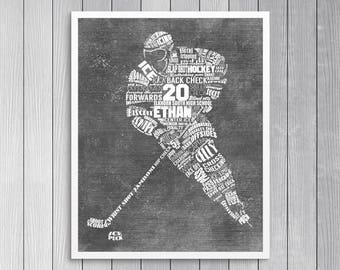 Personalized HOCKEY Word Art - Add Player's Name, Number, Team Name HOCKEY Gift Hockey Coach's Gift Printable Printed & Shipped