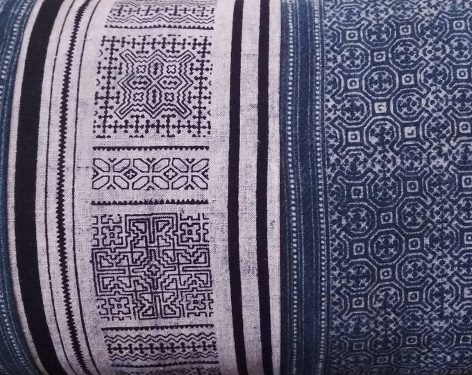 12"x 24" Boho Ethnic Indigo Hmong Fabric Pillow Cover, Hill Tribe Handmade Cotton Batik Pillow Case, Tribal Handpainted Textile Pillow