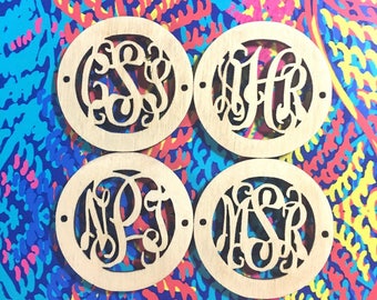 1.5 Inch Monogram 2 Hole Acrylic Script Plaques - Wire Bangle Bracelet, white monograms, 3 letter Personalized Bracelet Necklace Jewelry