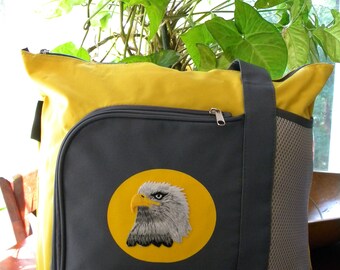 Eagle head grey and yellow yoga bag gym tote handbag name added FREE