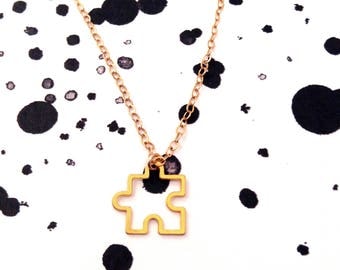 Puzzle Piece Necklace Gold Puzzle Necklace Dainty Charm Necklace Thin Chain Necklace Small Minimalist Sterling Silver Beep Studio Icon