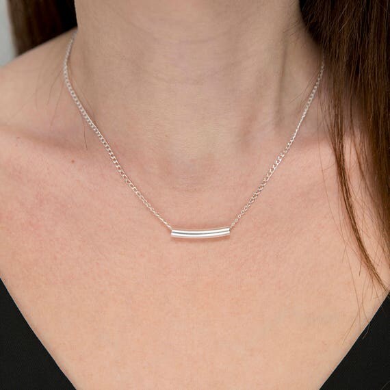 Sterling Silver Curved Bar Necklace Silver Curve Pendant