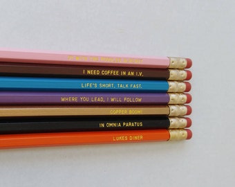 Gilmore Girls Pencil Set Gilmore Girls Gift Engraved Pencil Set Gold Foil Pencil Set Engraved Pencils Gift for College Student Gift for Her