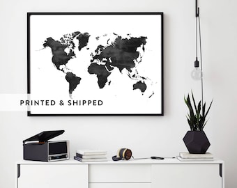 World Map Print World Map Poster Black And White Map Black World Map Print World Map Poster Black And White Map Black