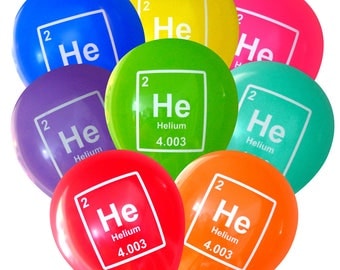 Mad Science Party Helium Element Balloons - Pack of 8 | Geeky Periodic Table Birthday Decorations | Student Professor Teacher Scientist