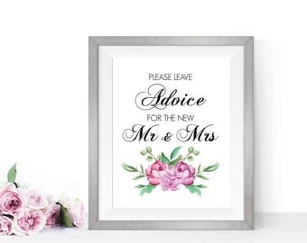 Wedding advice sign, PRINTABLE Wedding signs, Wedding reception signs, Mr and Mrs sign, Well wishes sign, Wedding wishes