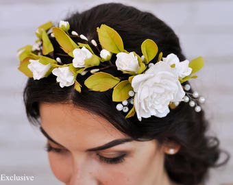 Bridal flower crown Rustic wedding Flower girl crown Bridal flower hairpiece Boho flower crown wedding Floral crown Flower crown headband