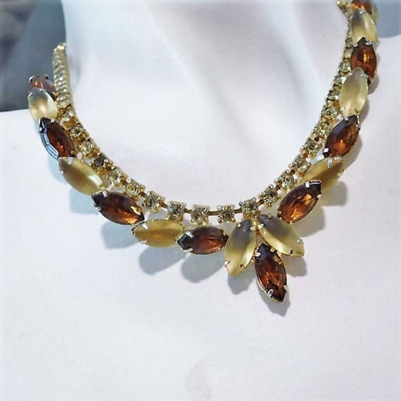 Mid Century Rhinestone Necklace / Rhinestone Bib Choker Necklace / 1960s Fashion Jewelry / Autumn Fall Wedding Necklace